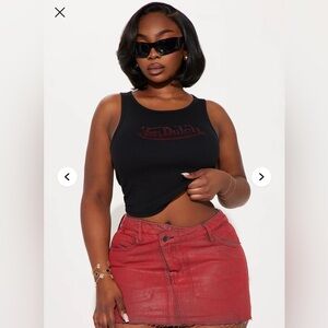 Von Dutch Rhinestone Cropped Tank Top - Black/Red